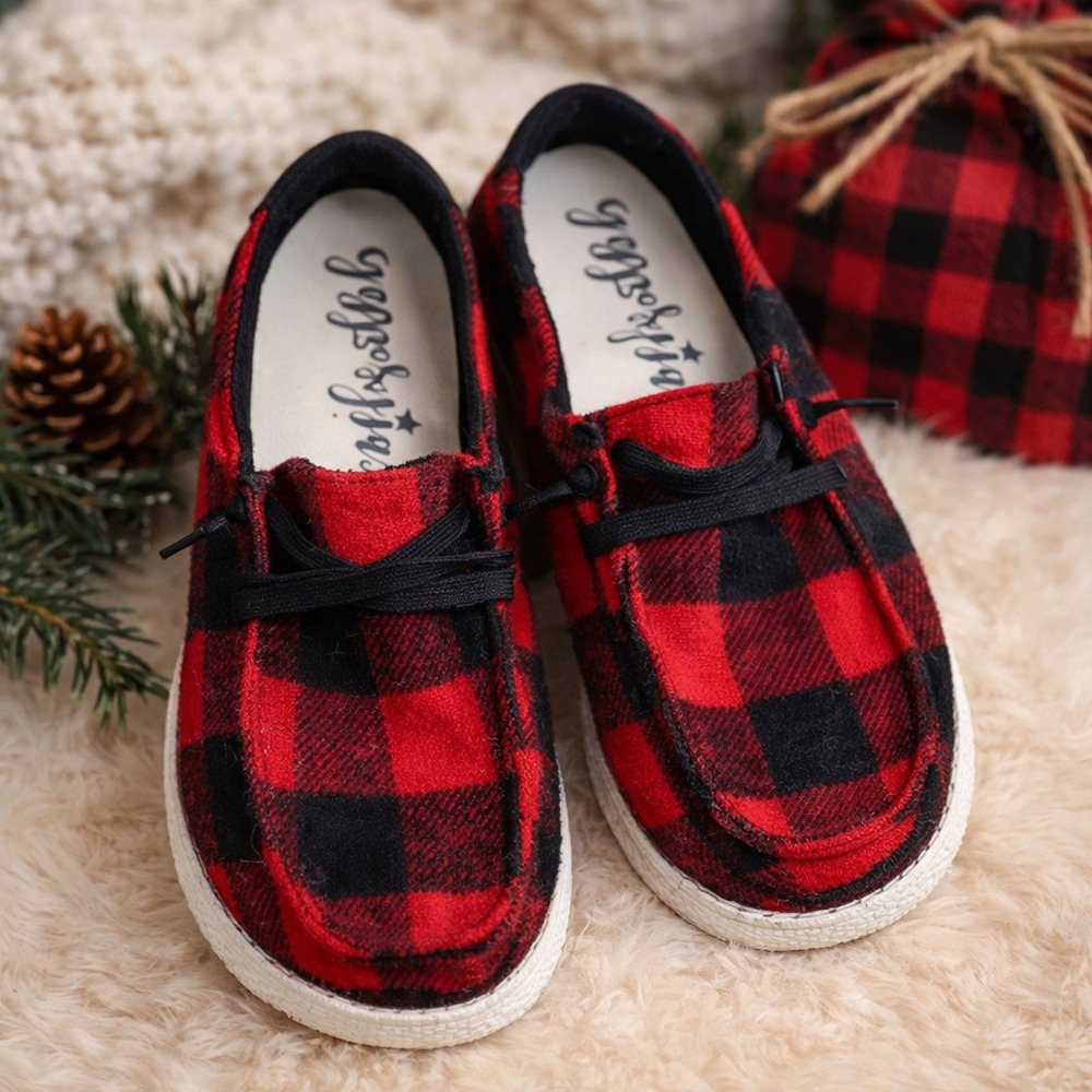 Gypsy Jazz‎ Red Black Buffalo Plaid Slip On Loafers GJSP0101-639 Womens Size 8.5